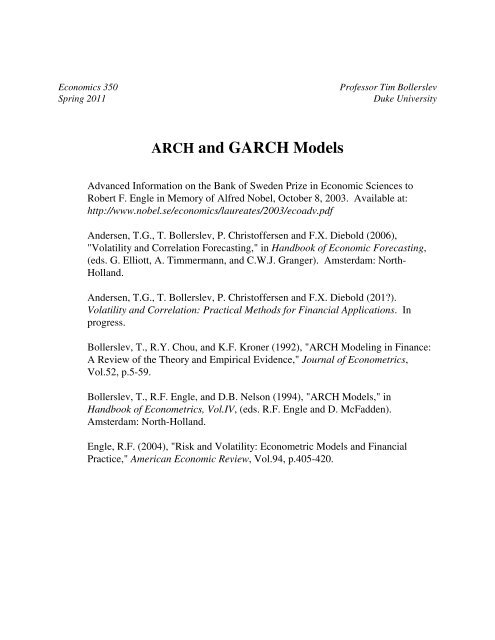 Arch And Garch Models Duke University Economics