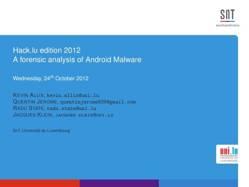 Hack.lu edition 2012 A forensic analysis of Android Malware