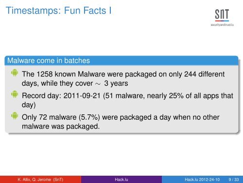 Hack.lu edition 2012 A forensic analysis of Android Malware