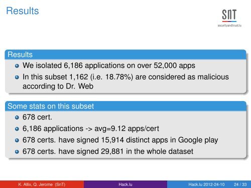 Hack.lu edition 2012 A forensic analysis of Android Malware