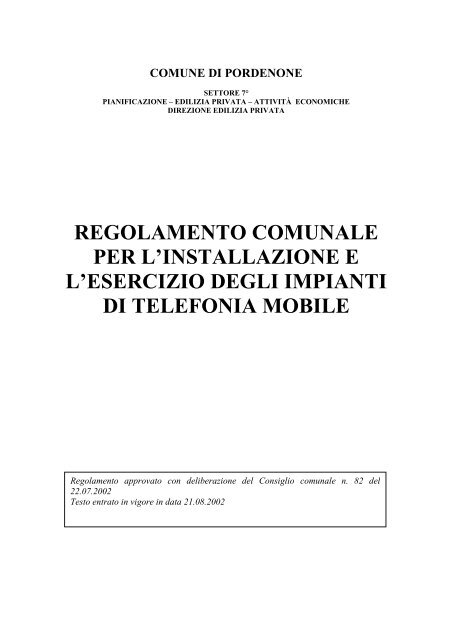 regolamento impianti telefonia mobile - Comune di Pordenone