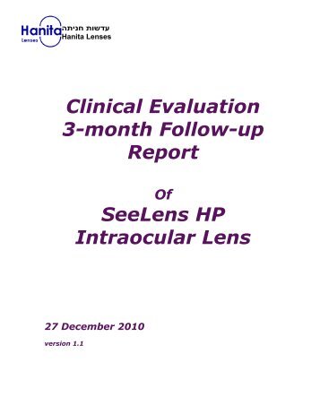Clinical Evaluation 3-month Follow-up Report Of ... - Hanita Lenses