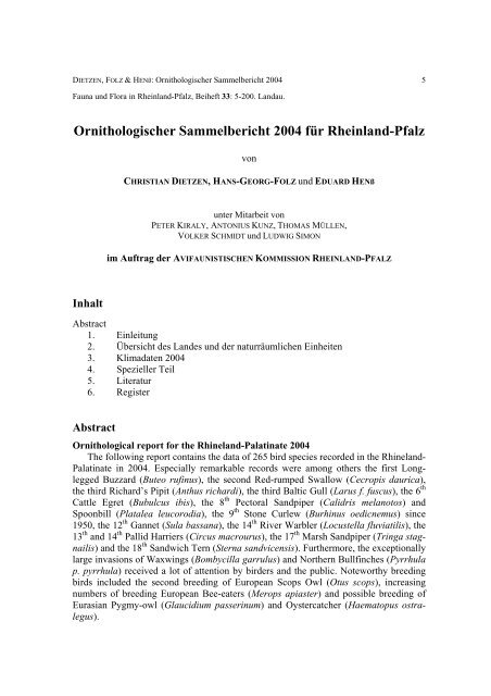 Ornithologischer Sammelbericht 2004 für ... - Christian Dietzen