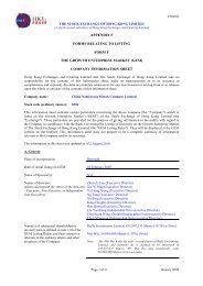 FORM F THE GROWTH ENTERPRISE MARKET (GEM) COMPANY INFORMATION SHEET