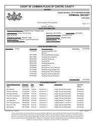 COURT OF COMMON PLEAS OF CENTRE COUNTY CRIMINAL DOCKET