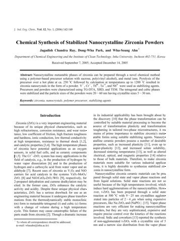 Chemical Synthesis of Stabilized Nanocrystalline Zirconia Powders