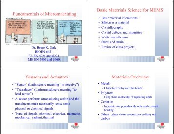 Fundamentals of Micromachining Basic Materials Science for MEMS ...