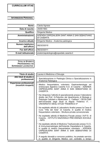 CURRICULUM VITAE in qualità di medico frequentatore volontario - AZIENDA