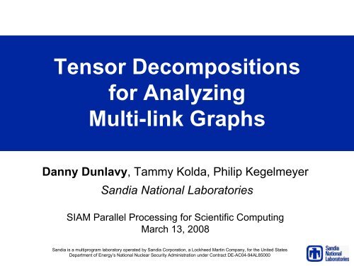 Tensor Decompositions for Analyzing Multi-link Graphs