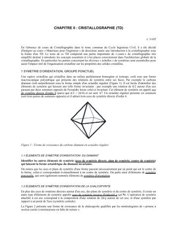 chapitre ii : cristallographie (td) - Mécanique Matériaux Structure