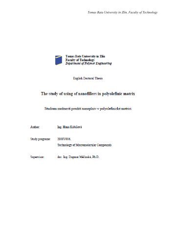 The study of using of nanofillers in polyolefinic matrix - DSpace UTB