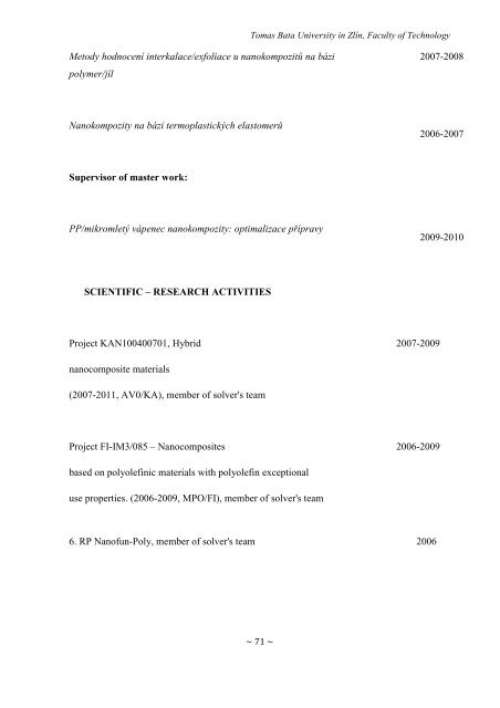 The study of using of nanofillers in polyolefinic matrix - DSpace UTB