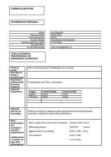 CURRICULUM MINISTERO livio - ASL CN1