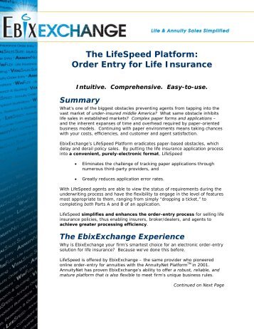 The LifeSpeed Platform Order Entry for Life Insurance