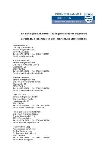 Bei der Ingenieurkammer Thüringen eintragene Ingenieure ...