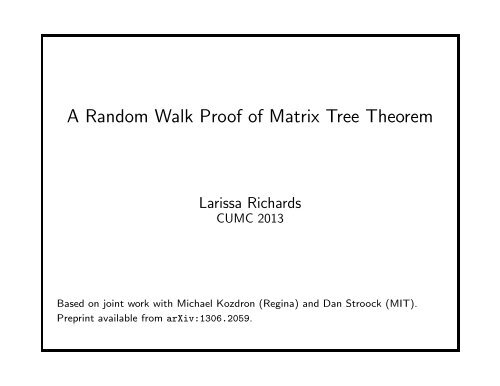 A Random Walk Proof of Matrix Tree Theorem