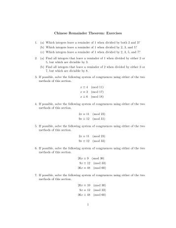 Chinese Remainder Theorem Exercises