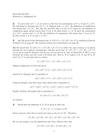 Math 305 Fall 2011 Solutions to Assignment #1 2. To prove that (Ac ...