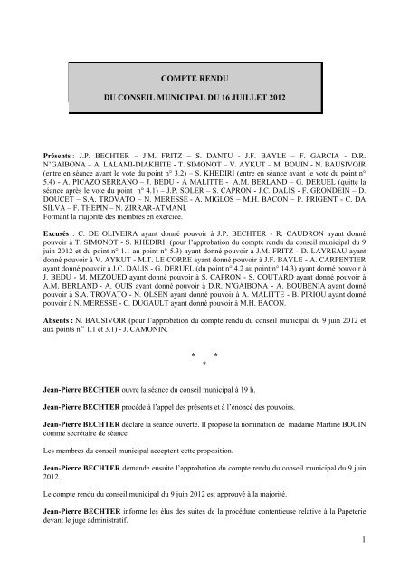 CONSEIL MUNICIPAL DU 24 DECEMBRE 2001 - Corbeil-Essonnes