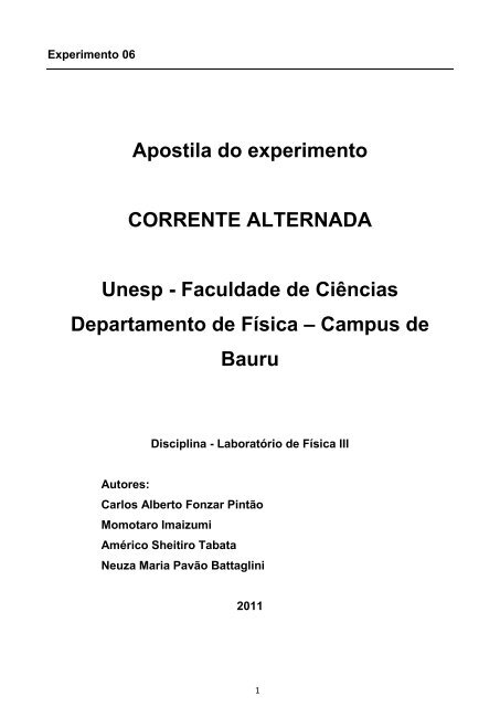 Unesp - Faculdade de Ciências Departamento de Física – Campus de Bauru