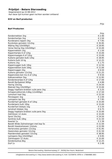 Prijslijst - Betere Diervoeding