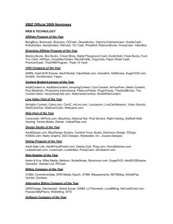 XBIZ Official 2009 Nominees - Castle Megastore