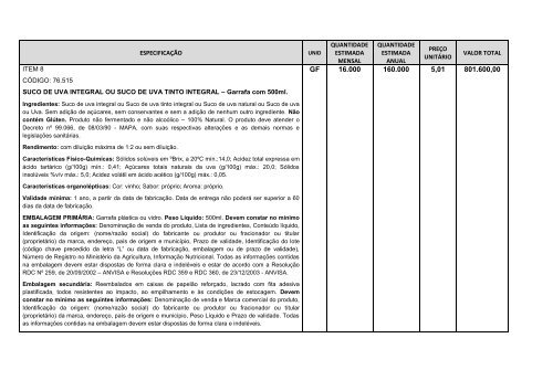 ANEXO I ESPECIFICAÇÃO DETALHADA DO OBJETO