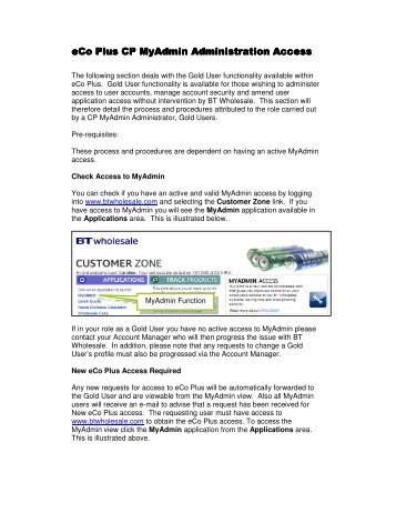 eCo Plus Gold User Admin Access - BT Wholesale