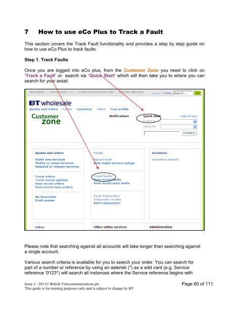 ECO PLUS WBC (FTTX) FAULT REPORTING TRAINING GUIDE