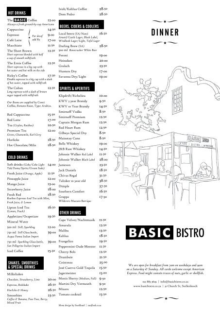 Dinner Menu - Basic Bistro