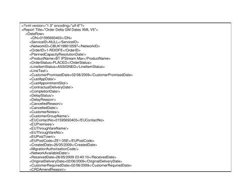 Broadband Customer Reporting – XML Release 2 Issue 16.8a