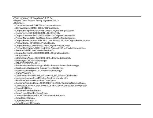 Broadband Customer Reporting – XML Release 2 Issue 16.8a