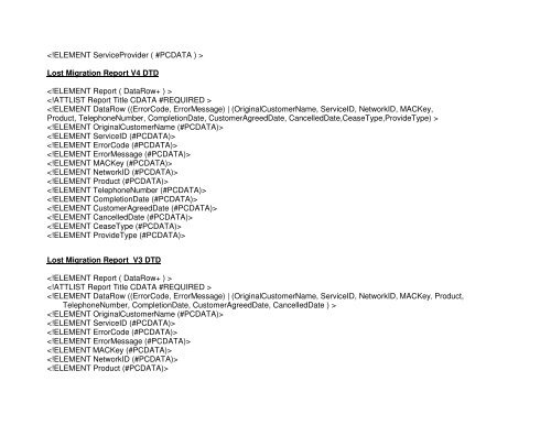 Broadband Customer Reporting – XML Release 2 Issue 16.8a