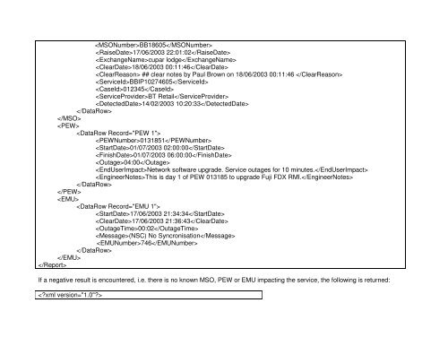 Broadband Customer Reporting – XML Release 2 Issue 16.8a