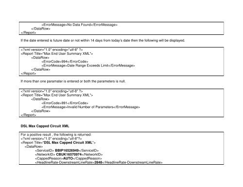 Broadband Customer Reporting – XML Release 2 Issue 16.8a