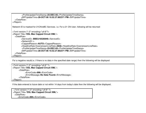 Broadband Customer Reporting – XML Release 2 Issue 16.8a