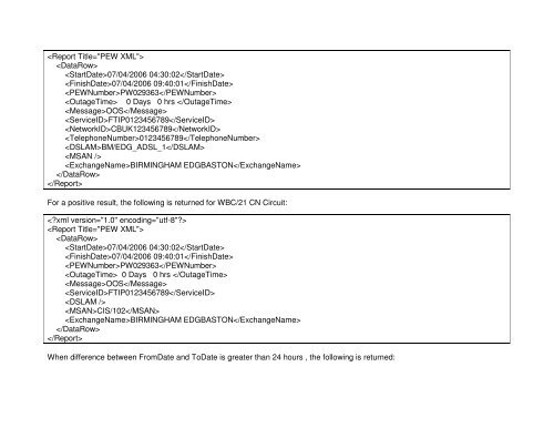 Broadband Customer Reporting – XML Release 2 Issue 16.8a