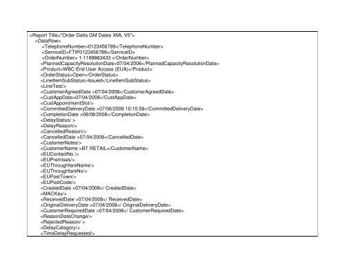 Broadband Customer Reporting – XML Release 2 Issue 16.8a