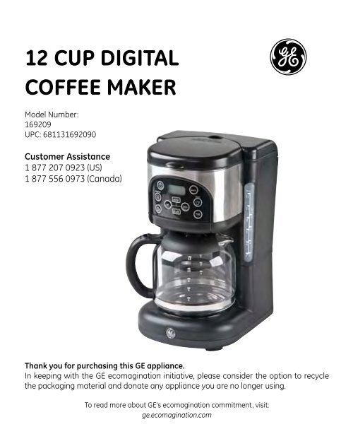 GE 12 Cup Drip Coffee Maker with Adjustable Keep Warm Plate