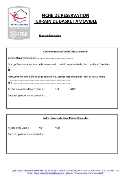 FICHE DE RESERVATION TERRAIN DE BASKET AMOVIBLE