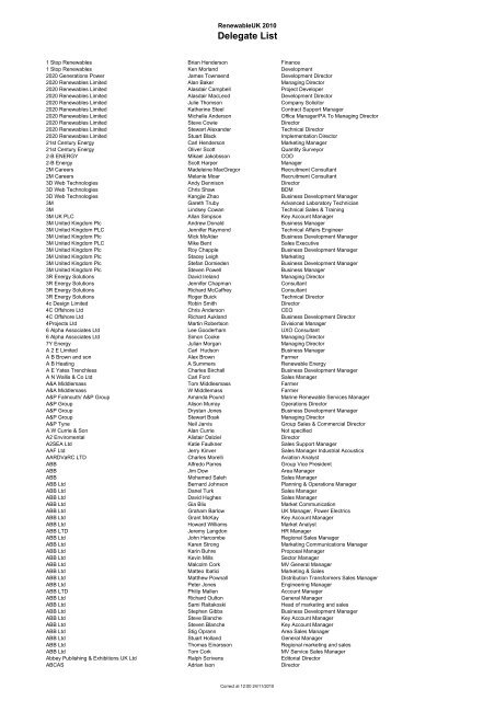 DO NOT DELETE delegate list web - British Wind Energy Association