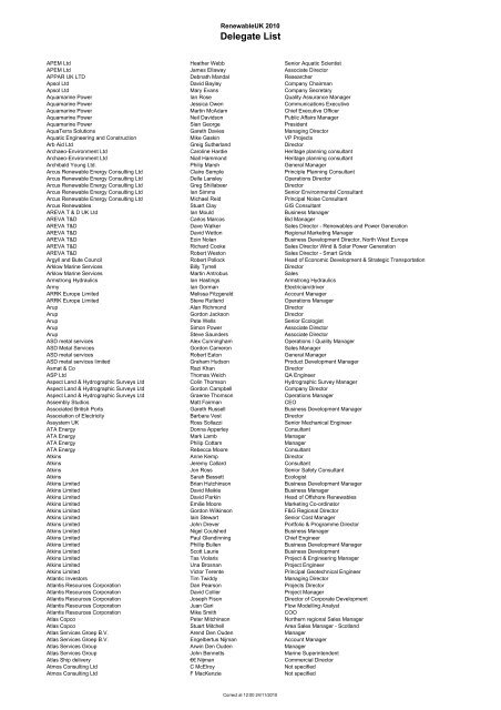 DO NOT DELETE delegate list web - British Wind Energy Association