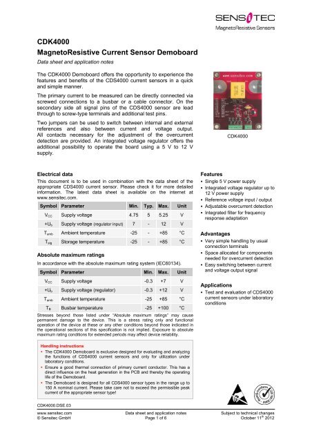 CDK4000 MagnetoResistive Current Sensor Demoboard