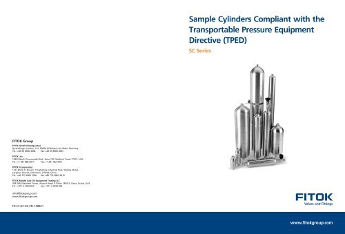 Sampling Cylinders Compliant with TPED - Valves and Fittings - FITOK