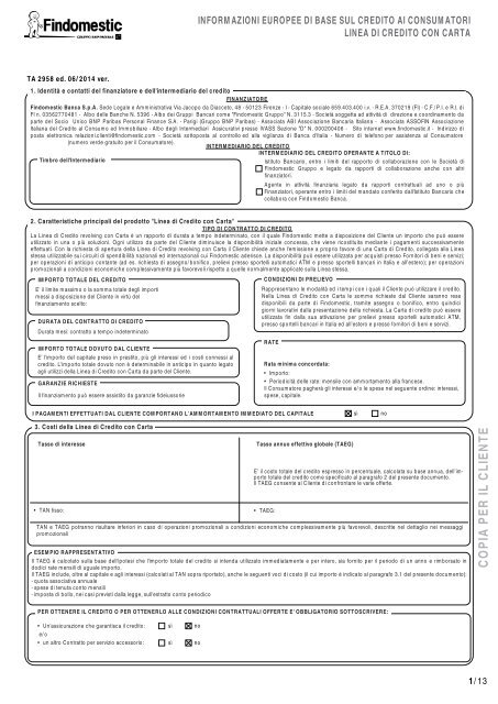 C O P IA P E R IL C L IE N T E - Area Clienti - Findomestic