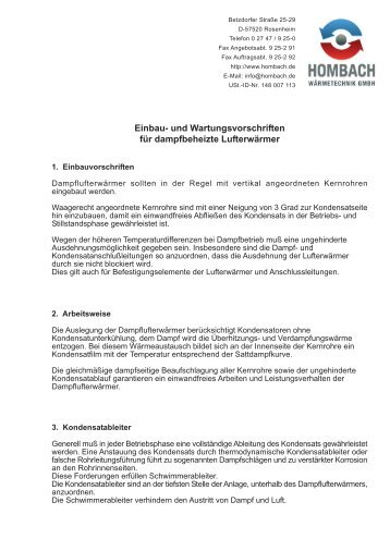 Einbau- und Wartungsvorschriften für dampfbeheizte Lufterwärmer