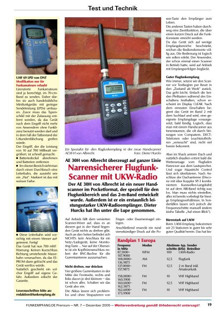 Narrensicherer Flugfunk- Scanner mit UKW-Radio