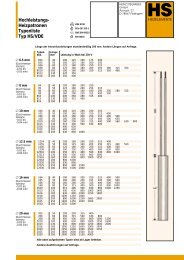 Hochleistungs- Heizpatronen Typenliste Typ HS/VDE