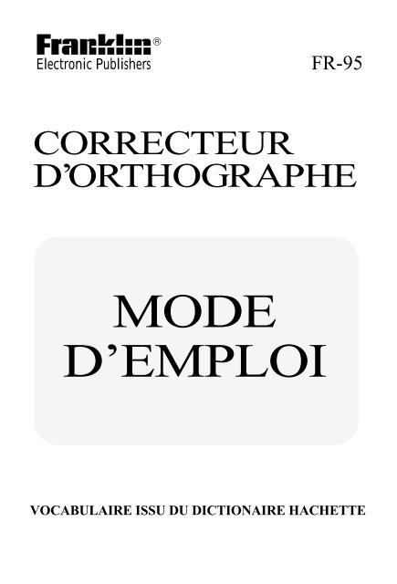 MODE D'EMPLOI - Franklin Electronic Publishers