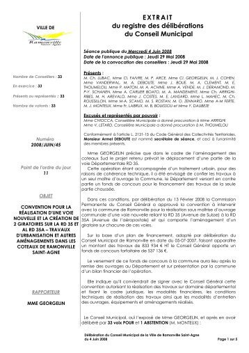 EXTRAIT du registre des délibérations du Conseil Municipal